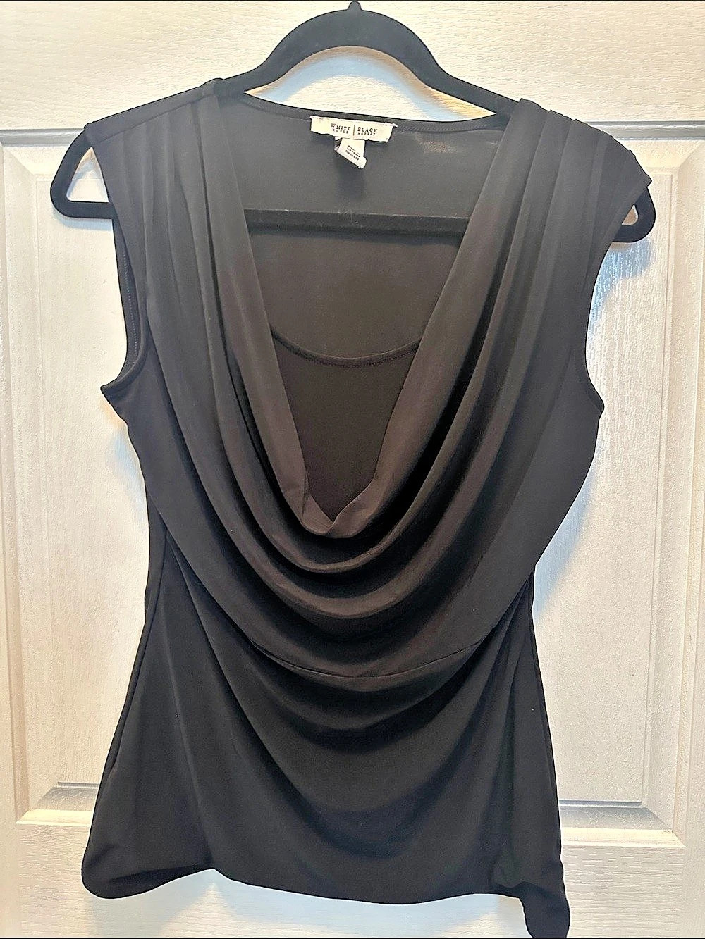 White House Black Market Black Cowl Neck Sleeveless Top Black Draped Neck
